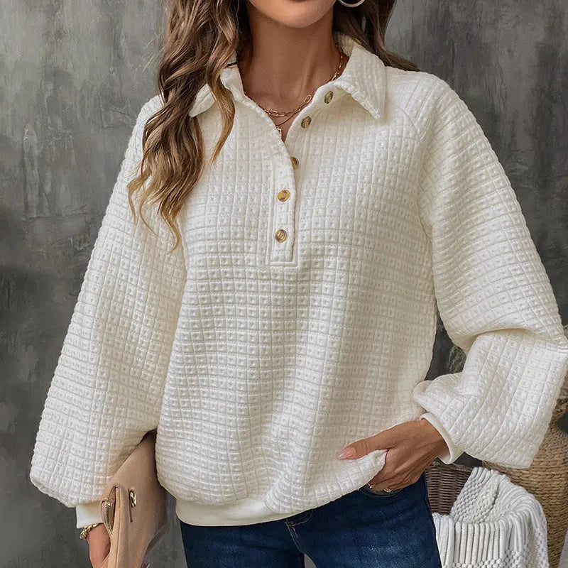 Women's polo collar thickened sweater in solid colour with long sleeves