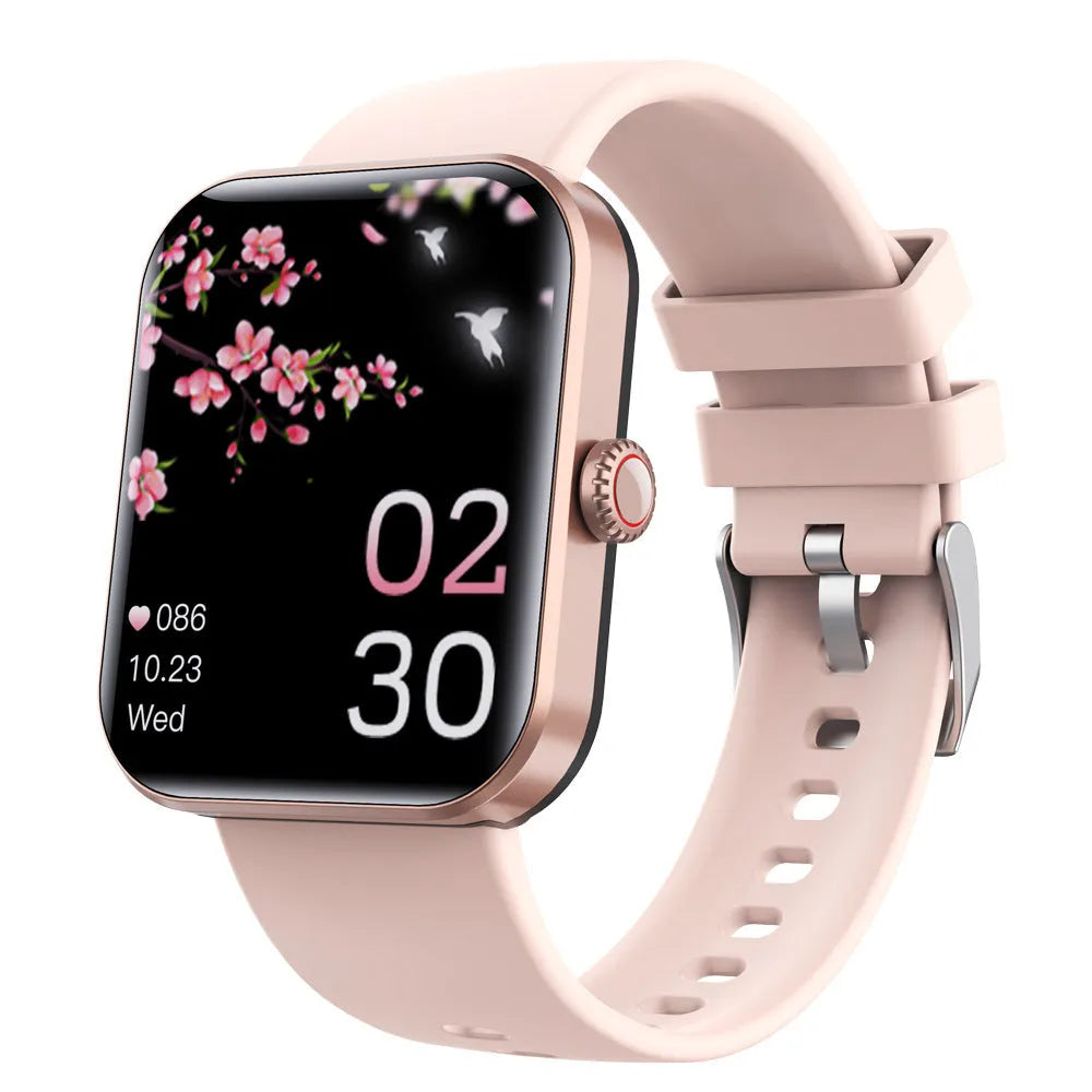 F57L sports watch with heart rate and blood pressure display on IPS touch screen, black silicone strap