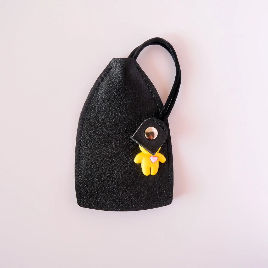 Black PU leather universal car key case with large capacity and anti-theft storage.