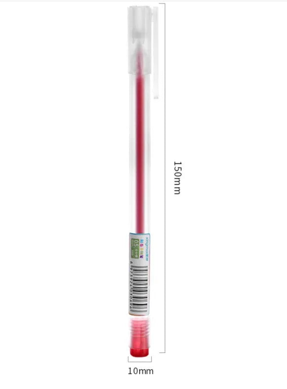 Set of twelve assorted colour gel pens with 0.5mm tips and plastic shells.