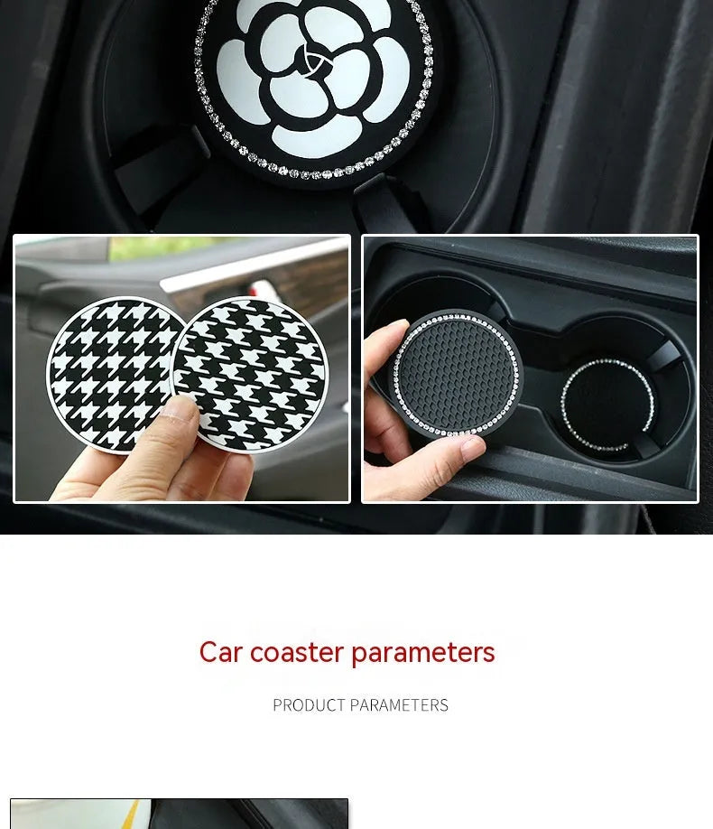 Universal PVC car cup holder mat coaster for front gate slot in four pattern designs.