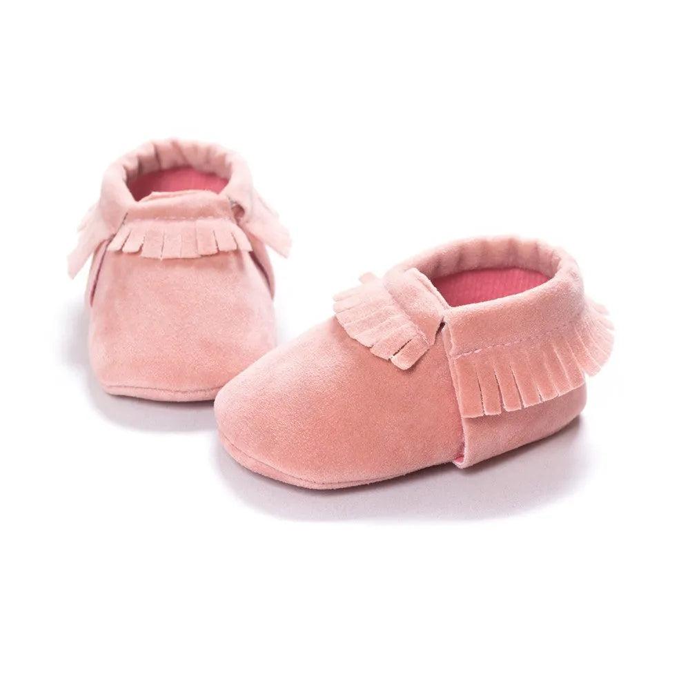 PU suede leather newborn baby shoes with soft sole and non-slip grip available in multiple colours