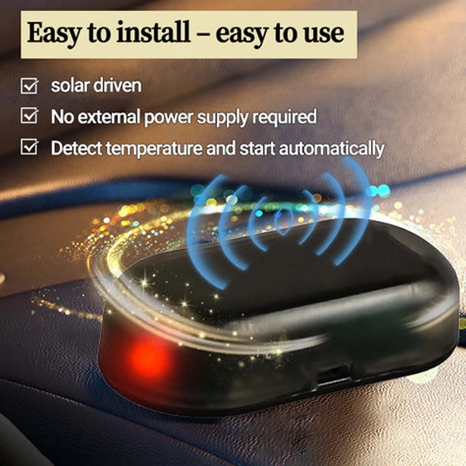 Black car snow deicer tool measuring 5cm by 2.6cm by 1.5cm on a car dashboard.
