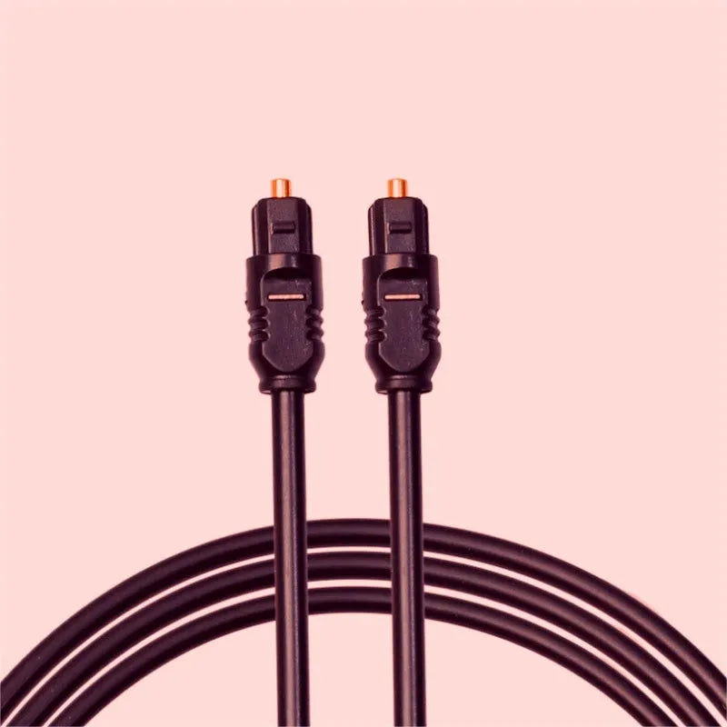 Black Toslink optical audio cable with square connector, 2 metres long