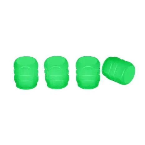 Glow-in-the-dark rubber tyre valve caps in multiple luminous colours for vehicle wheels