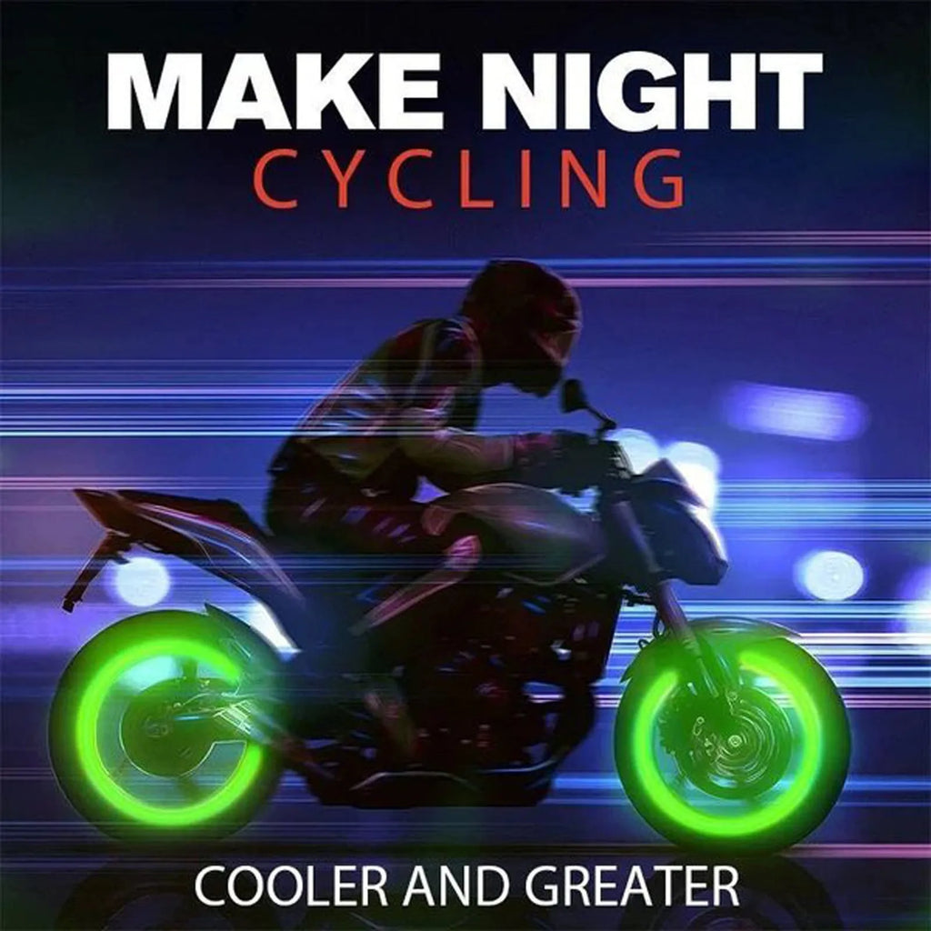 Glow-in-the-dark rubber tyre valve caps in multiple luminous colours for vehicle wheels