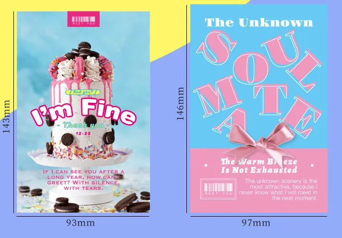 Fresh printed postcard set showing two different designs - Time Not Arrived and Warm Wind Not Exhausted greeting cards