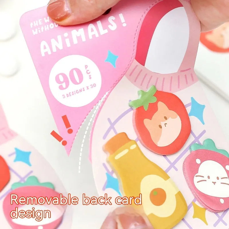 Small animal shaped sticky note set with colourful covers showing lunch, shopping, bunny, kitten, puppy and sea otter designs