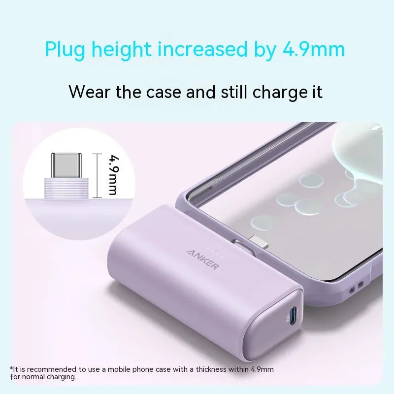 Small capsule power bank in five colours showing compact 77x36x25mm design with USB-C port