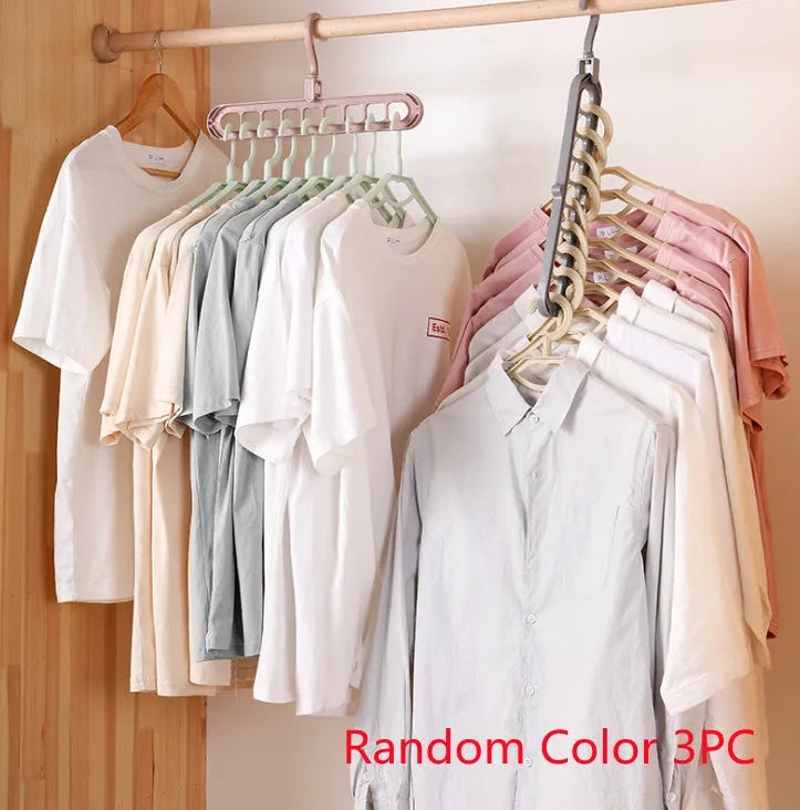 Plastic clothes storage hanger with rotating hook, shown in available colours.