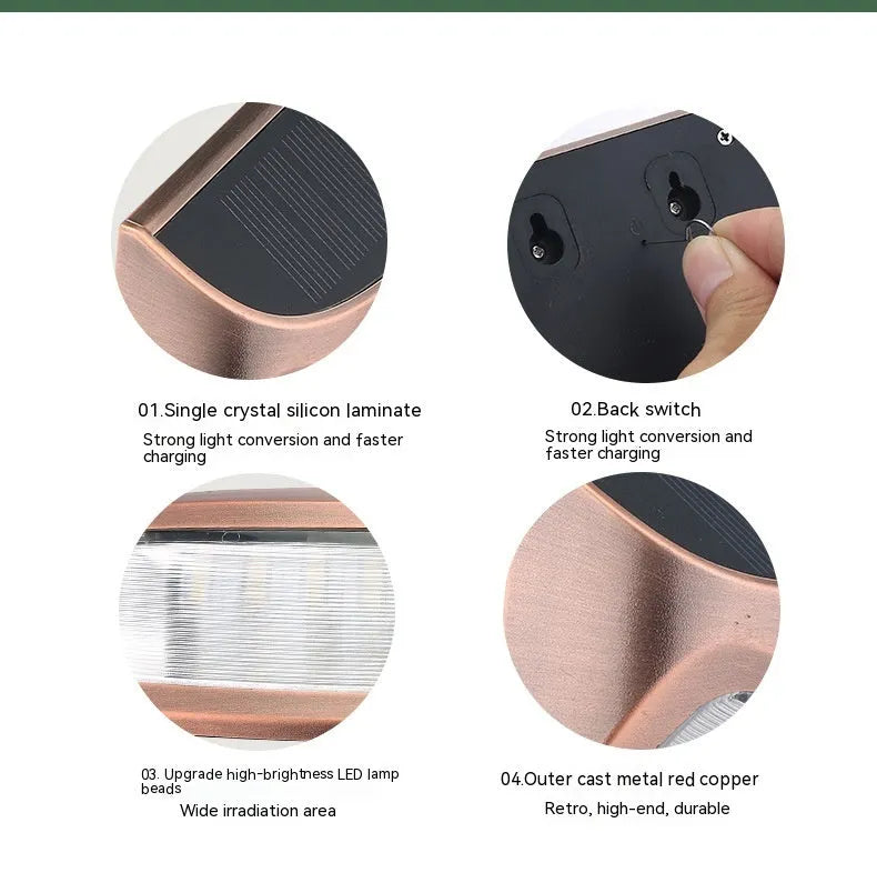 Solar outdoor wall light with smiling face design and IP65 waterproof rating