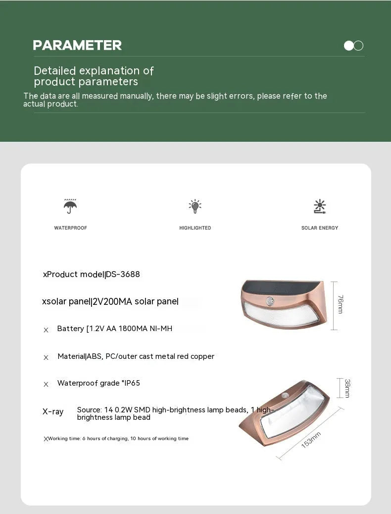 Solar outdoor wall light with smiling face design and IP65 waterproof rating