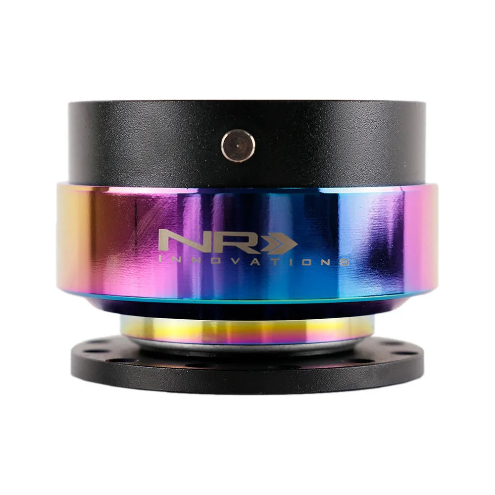 Colourful car steering wheel quick release device with lock and base plate.