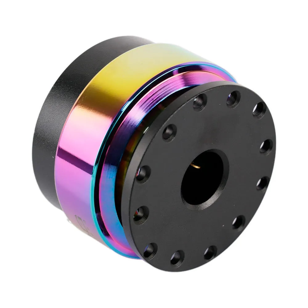 Colourful car steering wheel quick release device with lock and base plate.