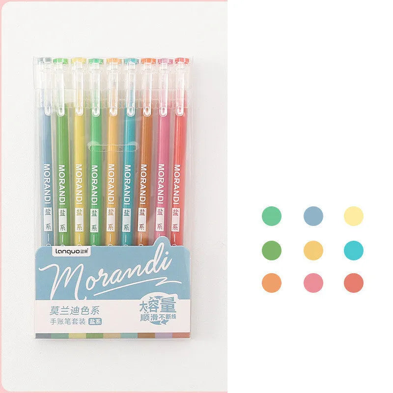 Set of 9 retro Japanese colour gel pens with 0.5mm needle tips for note-taking