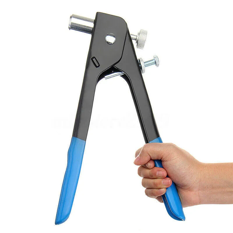 Alloy steel manual riveter tool with a case of nuts and rivets from the included gun set.
