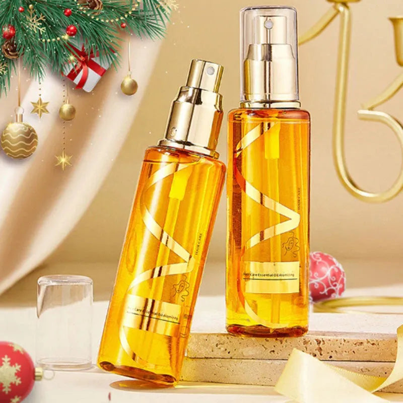 Gold bottle of perfume soft hair care essential oil spray for dry frizz, 70ml