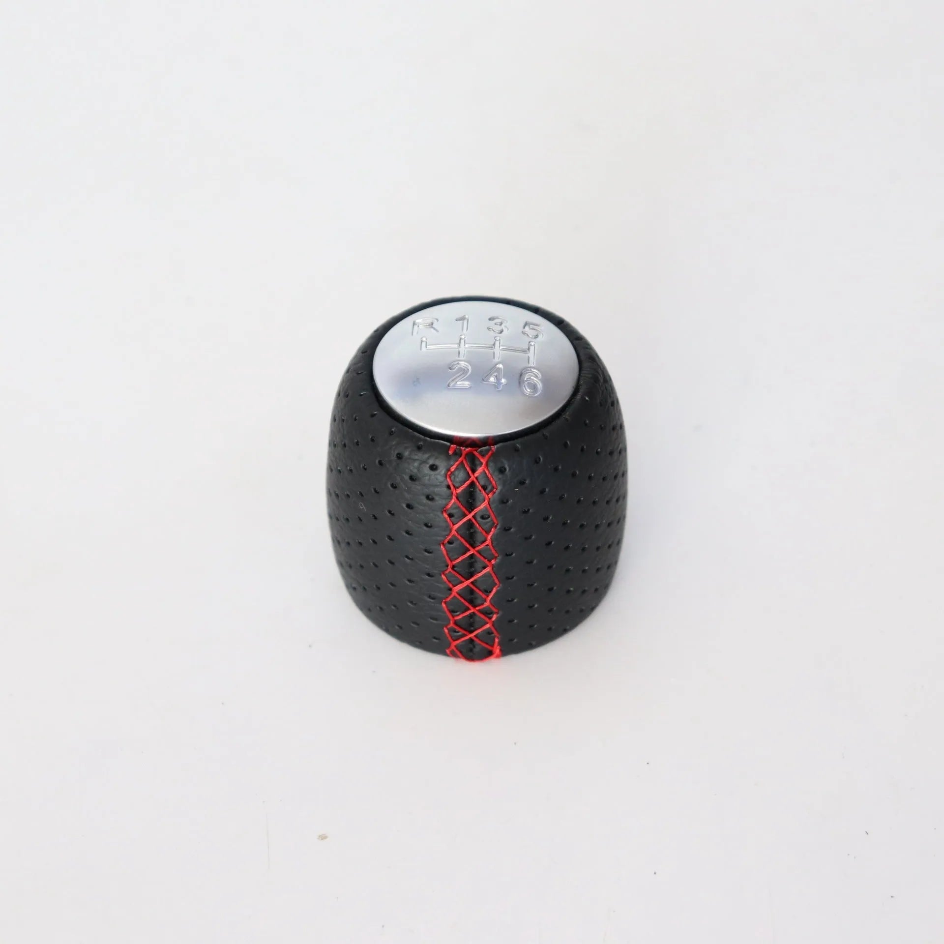 Sewn wrapped perforated PU leather handball gear for Alpha vehicles in black, red, or white.
