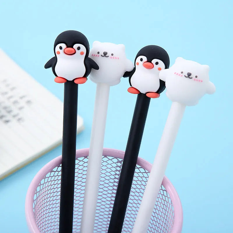 Korean cartoon penguin design silicone gel pen with 0.5mm black ink refill