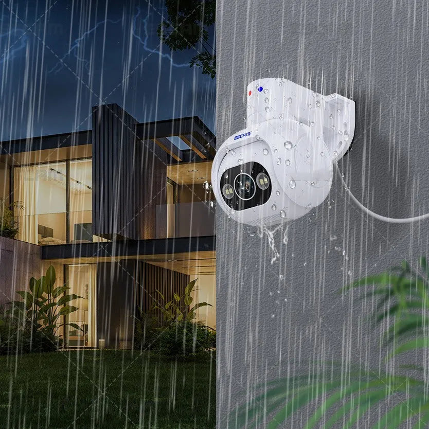 White smart colour night vision security camera with 4mm lens on wall mount bracket