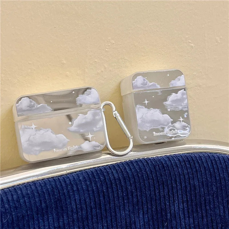 Mirror white clouds silicone hard case for AirPods Pro with glossy finish and cutouts