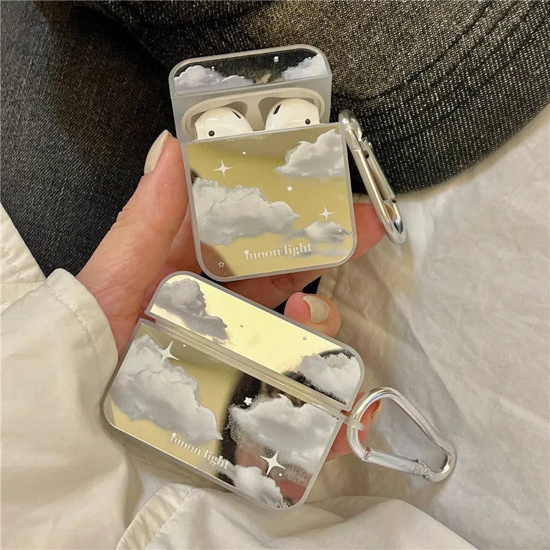 Mirror white clouds silicone hard case for AirPods Pro with glossy finish and cutouts