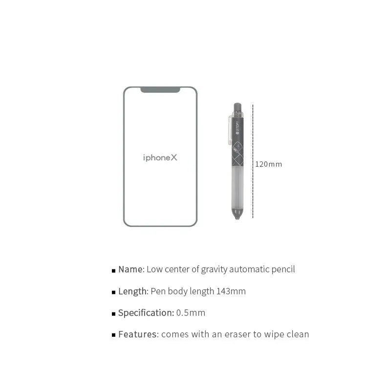 0.5mm automatic pencil with Cloud Grip and minimalist plastic design in black and white colour options