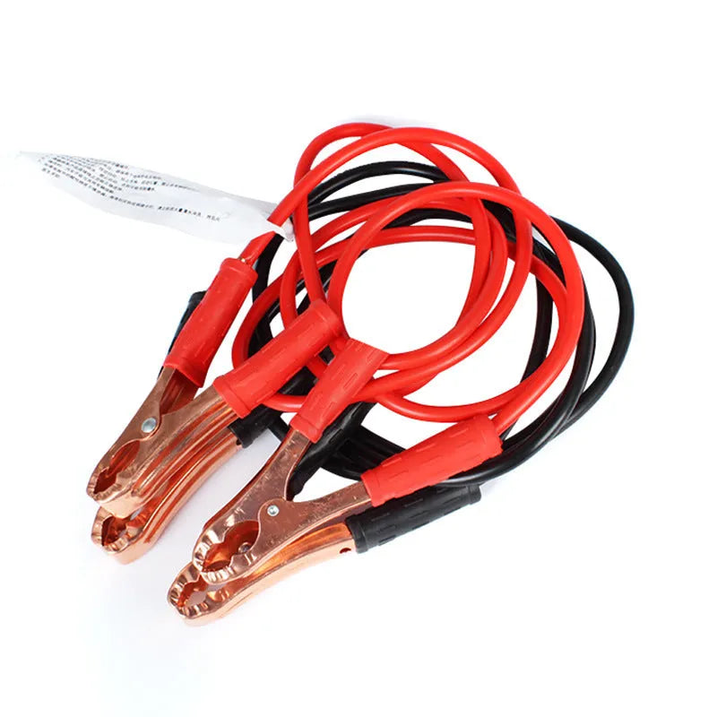 Black and red car battery jumper cables with clips for emergency vehicle jump-starting