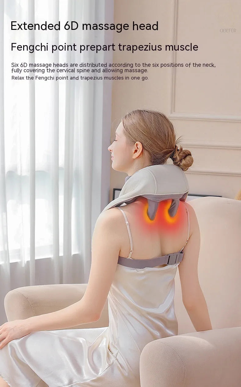 Creamy white shoulder and neck massage instrument with rechargeable battery and infrared function