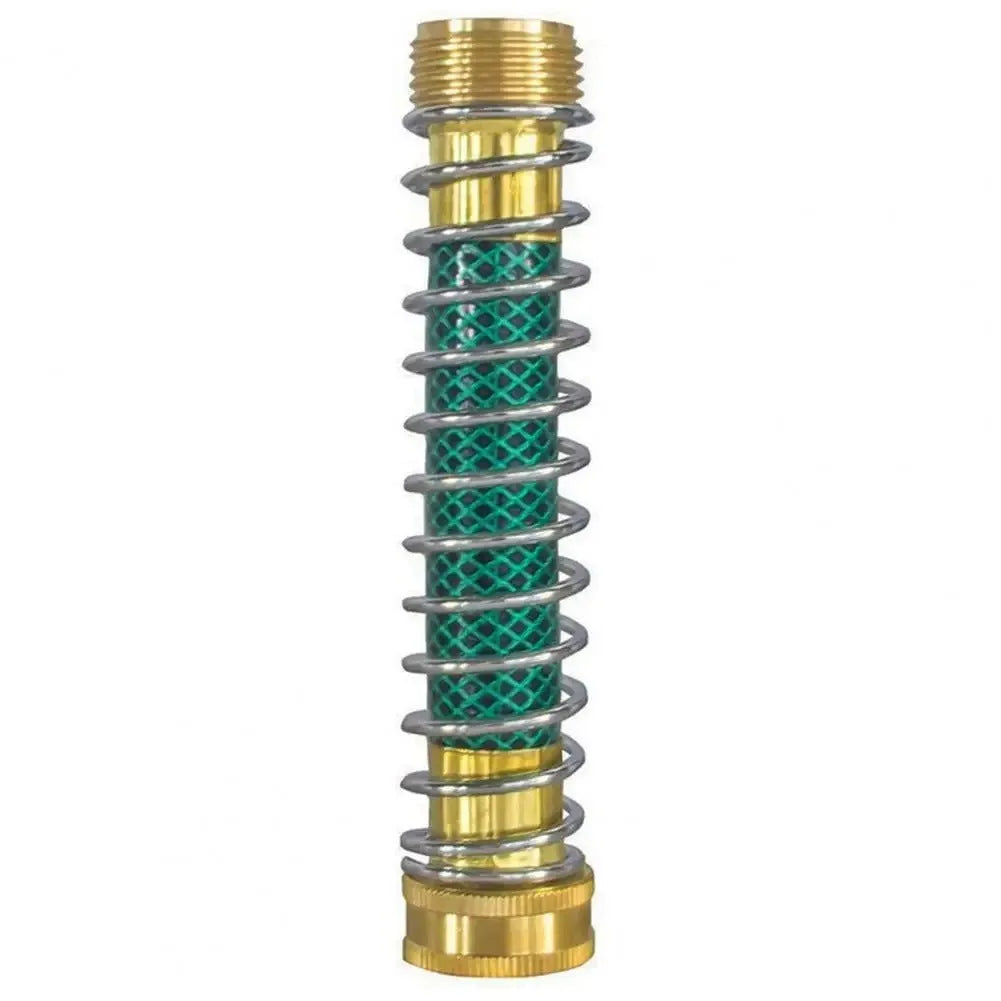 Brass spring hose connector for garden irrigation with spiral mechanism to prevent pipe wrinkles