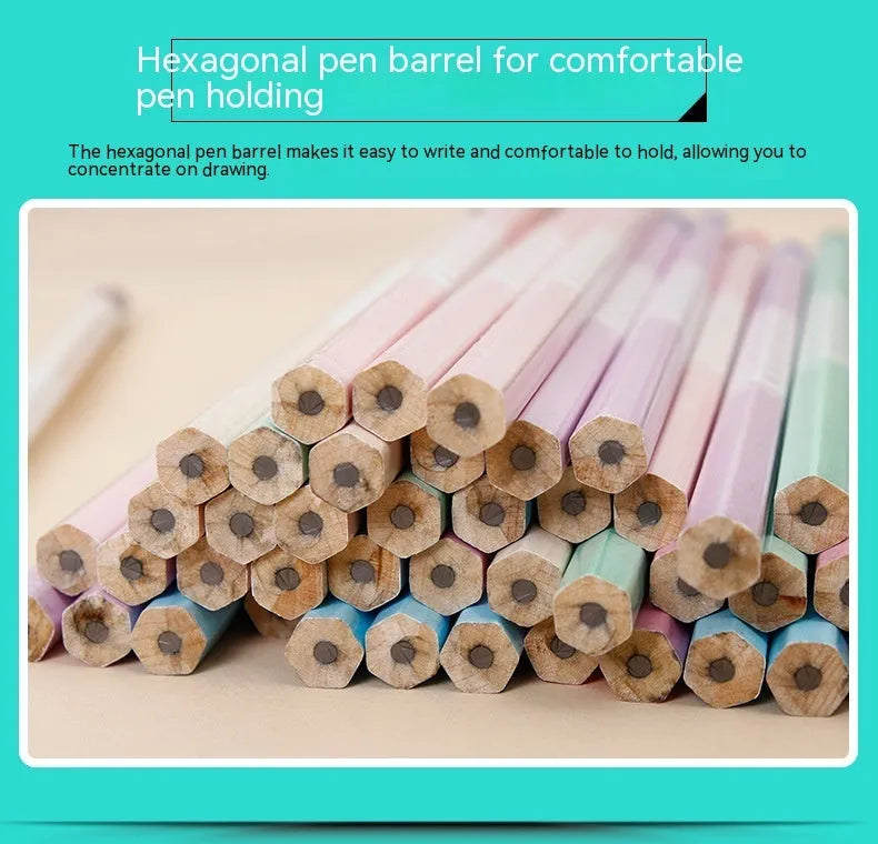 Basswood hexagonal barrel HB pencils in a wooden pack of 50.