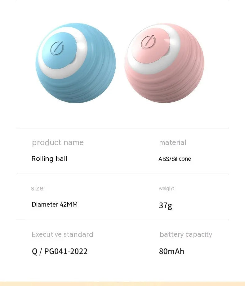 Automatic moving bouncing rolling ball smart cat toy in blue and pink silicone construction