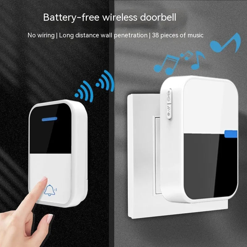White plastic wireless doorbell with receiver and transmitter showing EU and US plug options