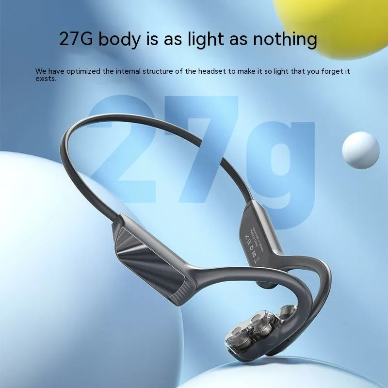BH520 air conduction Bluetooth headset in black and gray with neckband design and ear hooks
