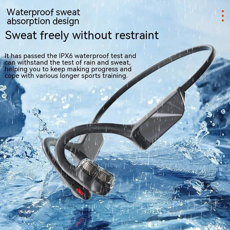 BH520 air conduction Bluetooth headset in black and gray with neckband design and ear hooks