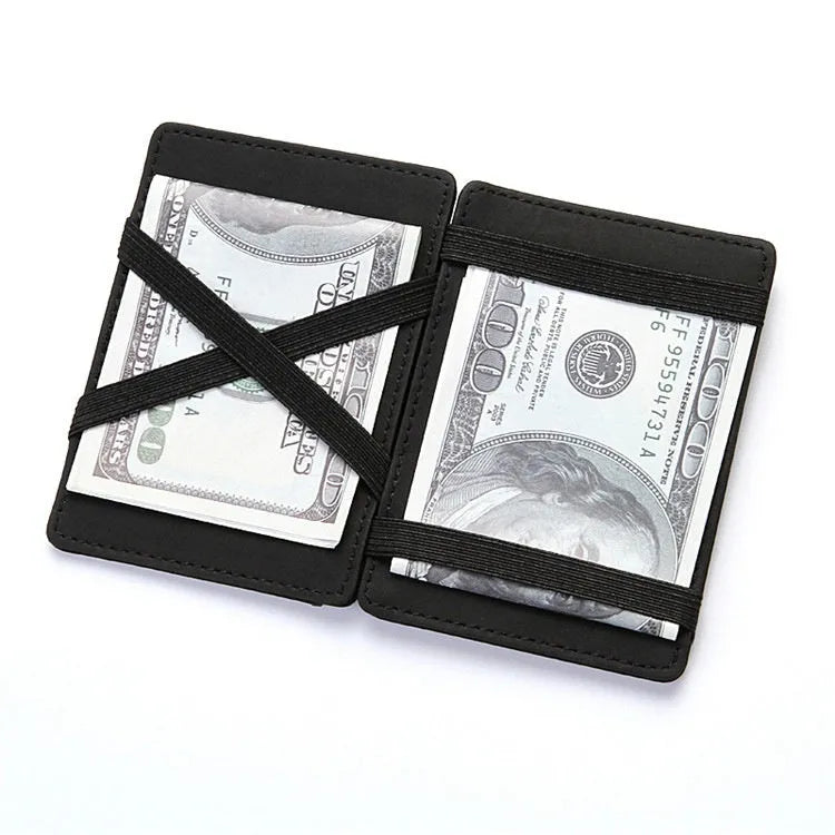 PU leather magic flip wallet with zipper coin purse in solid colour with sewing line detail