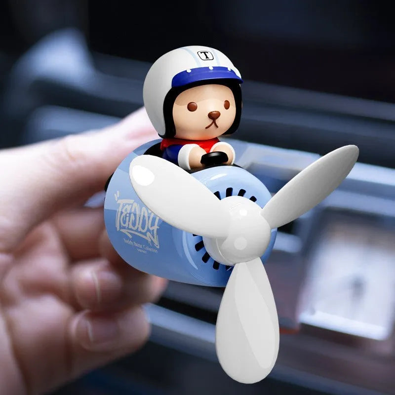 Blue teddy bear car vent air freshener ornament with plastic perfume holder