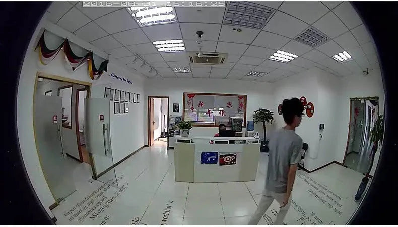Indoor fisheye network camera with 1.3MP resolution and 1.7mm wide-angle lens in black plastic housing