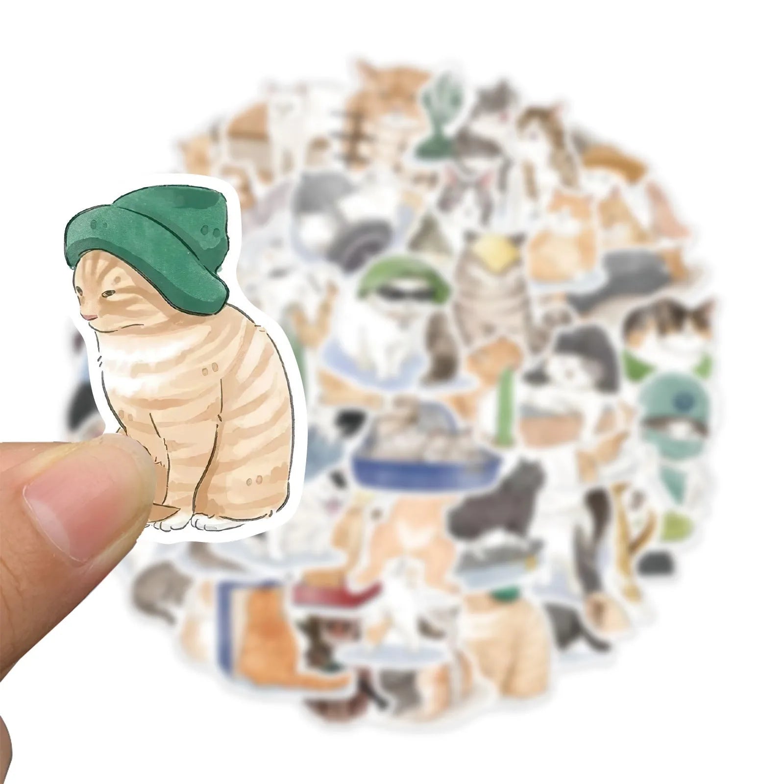 53 cartoon watercolour cute cat stickers for computer luggage guitar mobile phone decor, multicolour mixed pack