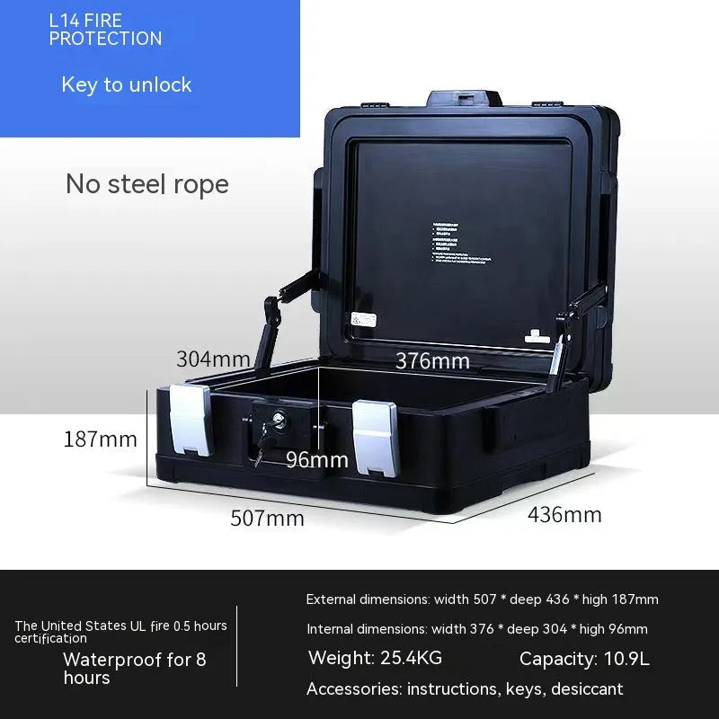 Small black portable safe with mechanical combination dial lock
