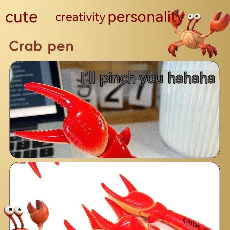 Crab-shaped ballpoint pen with pressing can clip mechanism and personalised crab design