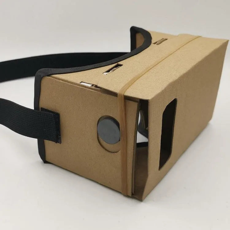VR cardboard glasses kit with pink frame, 3D lenses, rubber band strap, and magnet for 6-inch phones.