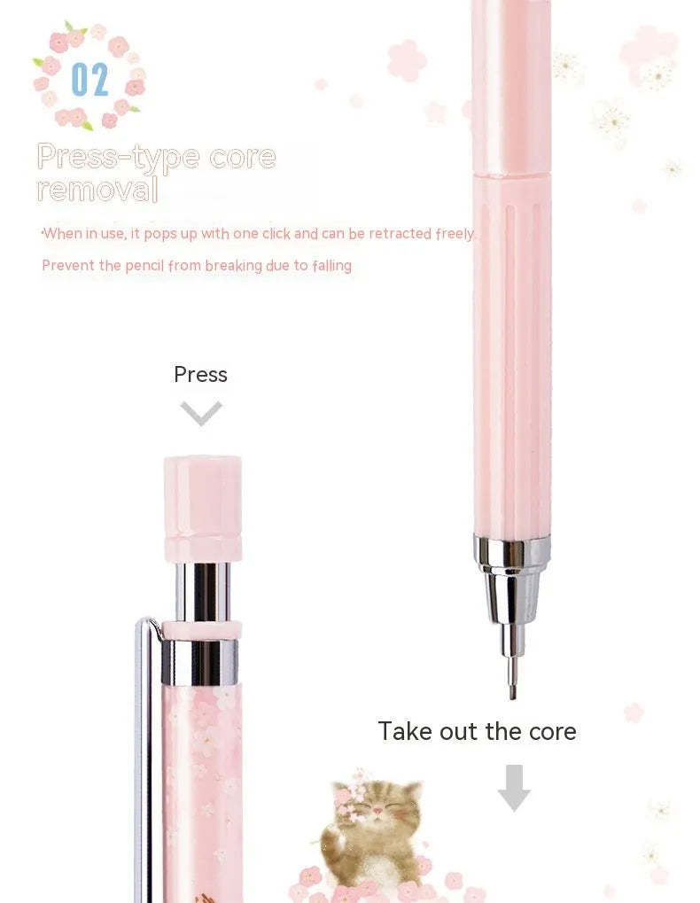 Cartoon automatic pencil set containing three propelling pencils and three HB refill boxes