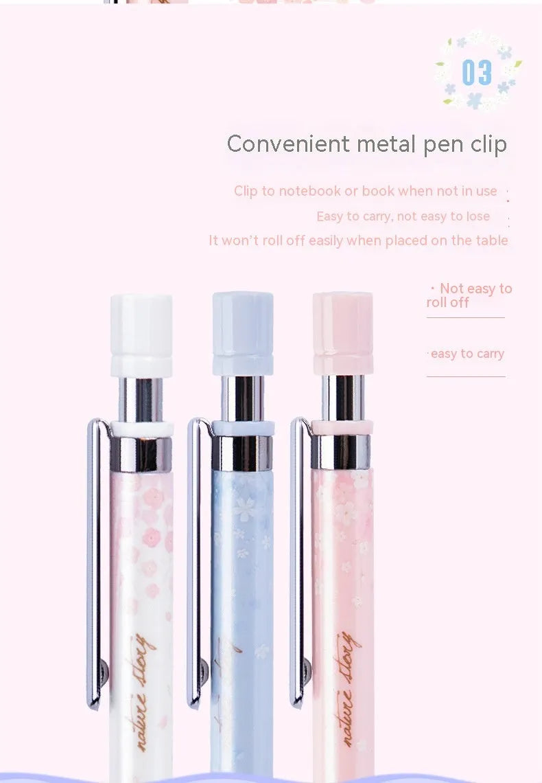 Cartoon automatic pencil set containing three propelling pencils and three HB refill boxes