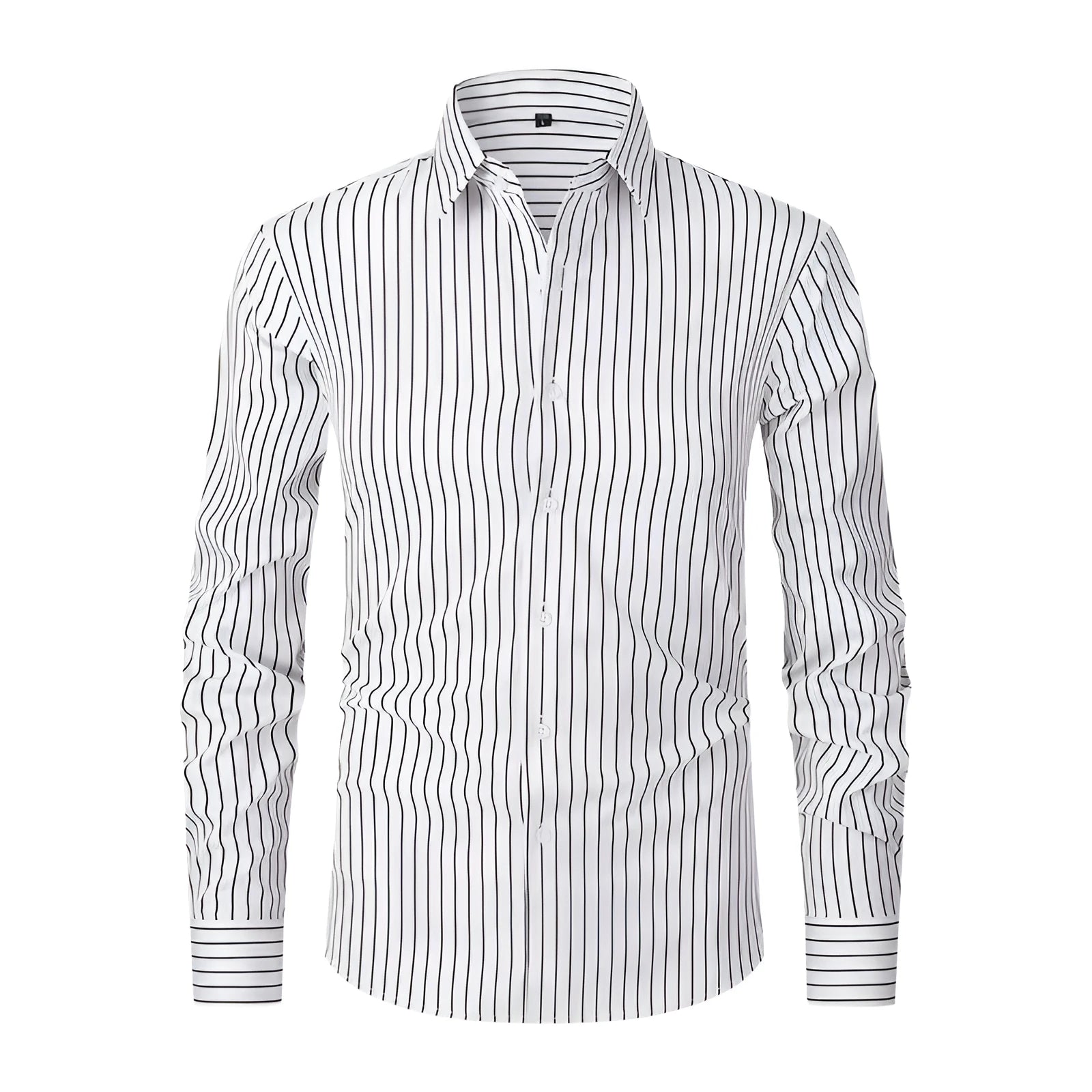 Men's slim fit striped long sleeve business shirt in ice silk polyester blend fabric