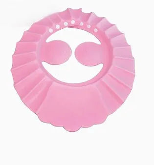 Adjustable waterproof EVA baby shower cap in blue with ear detail, 29x26cm