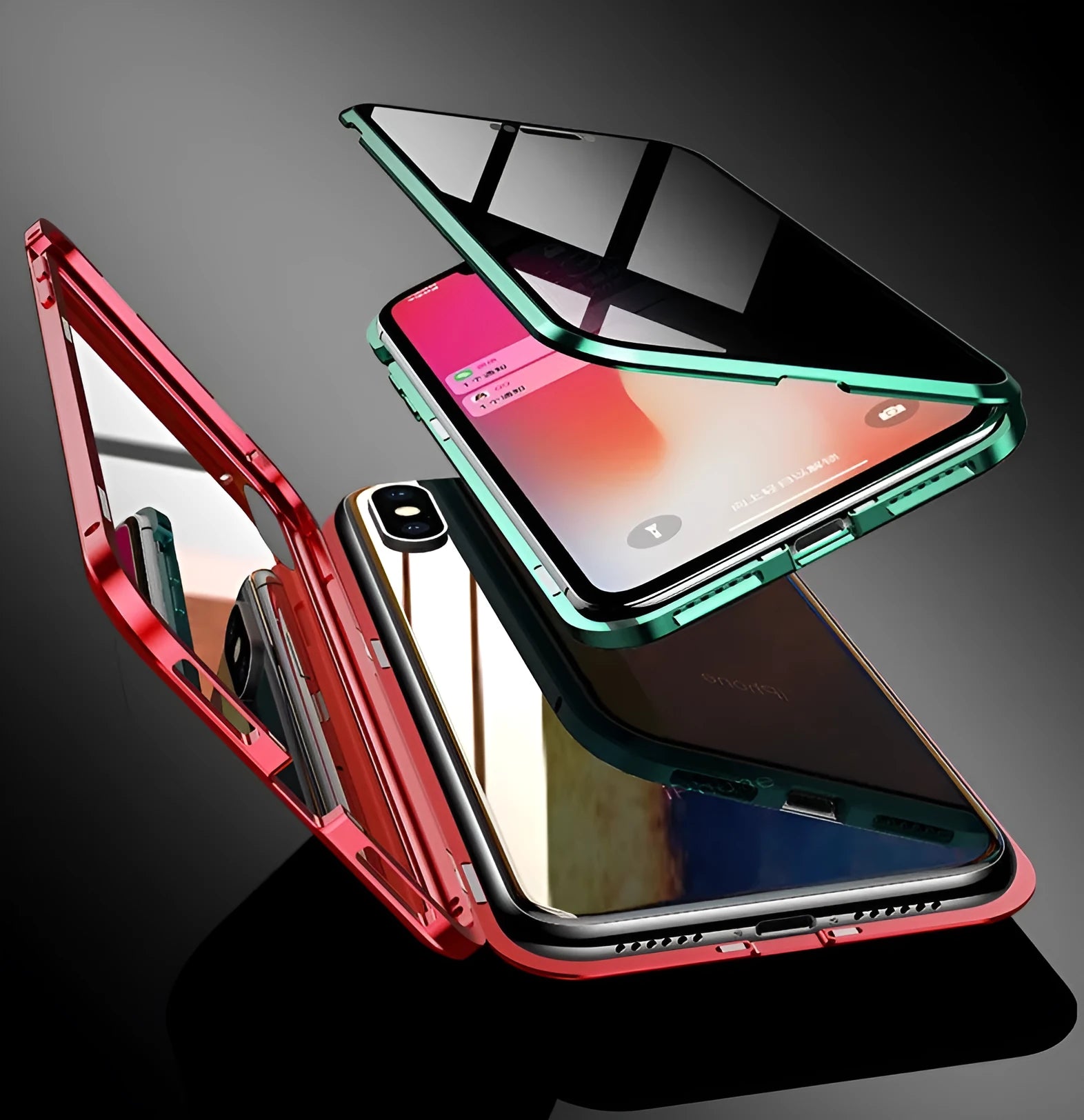 Samsung anti-peeping magnetic phone case in clamshell design with privacy screen and double-sided glass protection