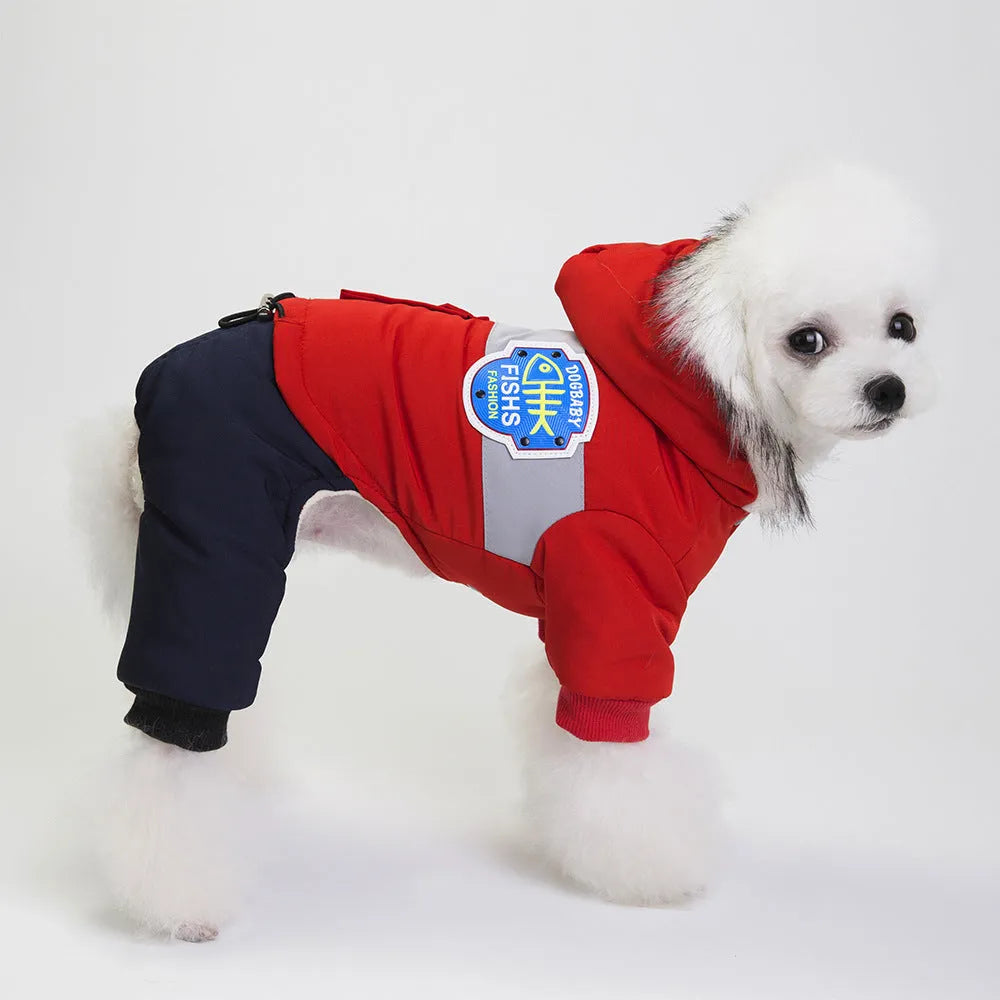 Wool dog snow coat with long back coverage in blue, grey, red colours sizes S to XXL