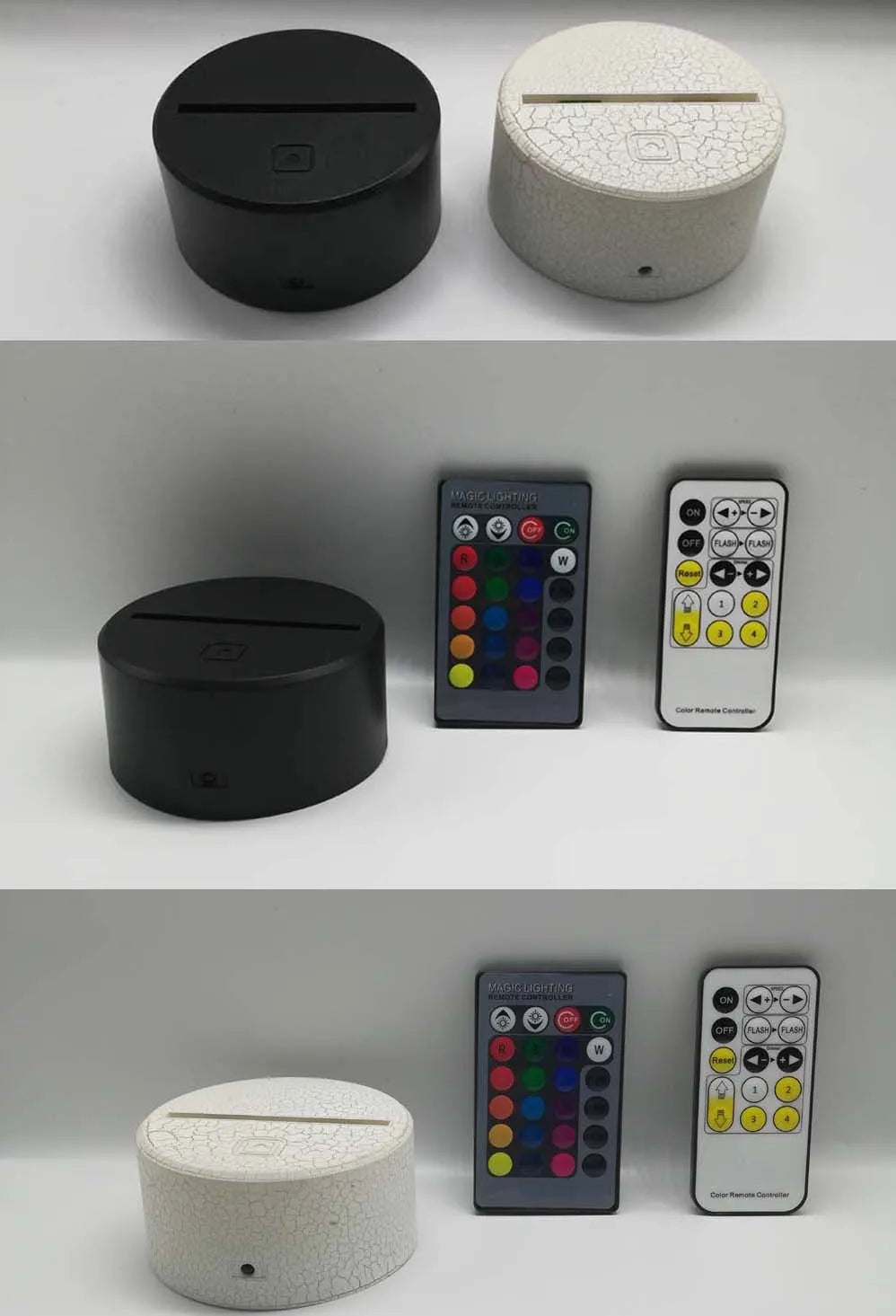 Black 3D night light with acrylic board and ABS base showing colourful gradient mode