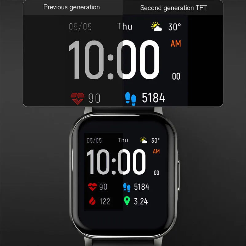 Black waterproof smart bracelet with 1.4-inch screen showing health metrics
